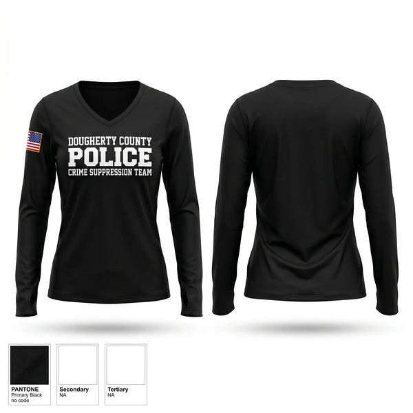 Womens Long Sleeve Vneck Shirt, Dougherty County Police Crime Suppression Team, Police, Teamtime, Team time, sublimation, custom sports apparel, team uniforms, spirit wear, spiritwear, sports uniforms, custom shirts, team store, custom team store, fundraiser sports, apparel fundraiser