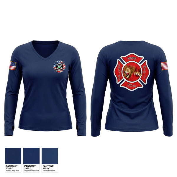 Womens Long Sleeve Vneck Shirt, Company 52, Fire Department, Teamtime, Team time, sublimation, custom sports apparel, team uniforms, spirit wear, spiritwear, sports uniforms, custom shirts, team store, custom team store, fundraiser sports, apparel fundraiser