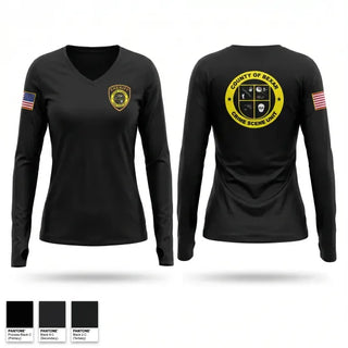 Womens Long Sleeve Vneck Shirt, Crime Scene Unit, Police, Teamtime, Team time, sublimation, custom sports apparel, team uniforms, spirit wear, spiritwear, sports uniforms, custom shirts, team store, custom team store, fundraiser sports, apparel fundraiser