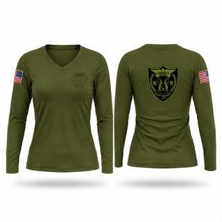 Womens Long Sleeve Vneck Shirt, Clay County Sheriff’s Office K9 Unit, Police, Teamtime, Team time, sublimation, custom sports apparel, team uniforms, spirit wear, spiritwear, sports uniforms, custom shirts, team store, custom team store, fundraiser sports, apparel fundraiser