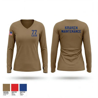Womens Long Sleeve Vneck Shirt, 77 CSSB, Army, Teamtime, Team time, sublimation, custom sports apparel, team uniforms, spirit wear, spiritwear, sports uniforms, custom shirts, team store, custom team store, fundraiser sports, apparel fundraiser