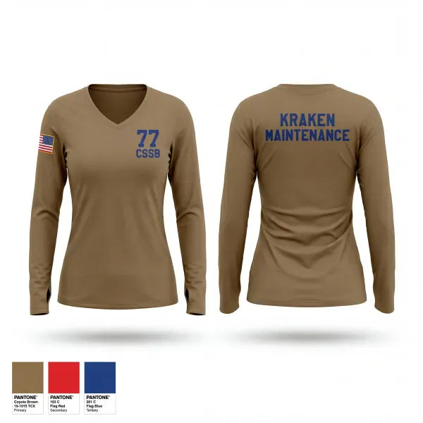 Womens Long Sleeve Vneck Shirt, 77 CSSB, Army, Teamtime, Team time, sublimation, custom sports apparel, team uniforms, spirit wear, spiritwear, sports uniforms, custom shirts, team store, custom team store, fundraiser sports, apparel fundraiser