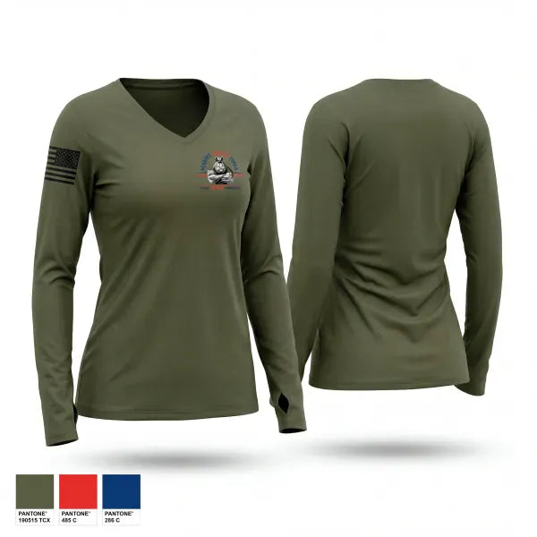 Womens Long Sleeve Vneck Shirt, Marine Cadets Iowa, Marines, Teamtime, Team time, sublimation, custom sports apparel, team uniforms, spirit wear, spiritwear, sports uniforms, custom shirts, team store, custom team store, fundraiser sports, apparel fundraiser
