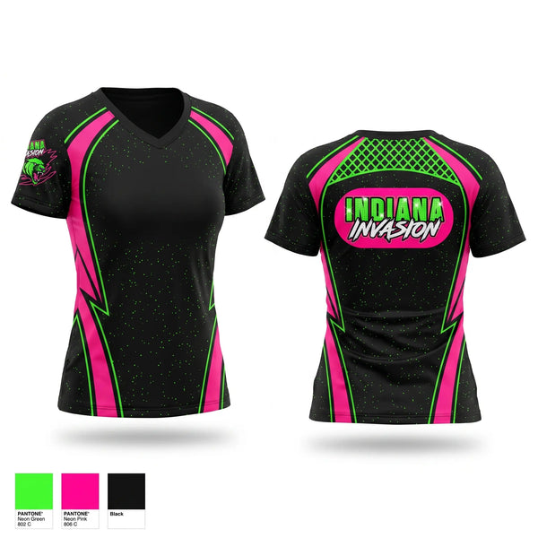 Womens Short Sleeve Vneck Shirt, Indiana Invasion Inc., Cheer, Teamtime, Team time, sublimation, custom sports apparel, team uniforms, spirit wear, spiritwear, sports uniforms, custom shirts, team store, custom team store, fundraiser sports, apparel fundraiser