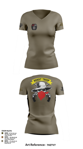 Womens Short Sleeve Vneck Shirt, 6-9 bandit troop, Army, Teamtime, Team time, sublimation, custom sports apparel, team uniforms, spirit wear, spiritwear, sports uniforms, custom shirts, team store, custom team store, fundraiser sports, apparel fundraiser