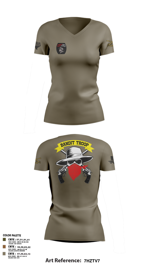 Womens Short Sleeve Vneck Shirt, 6-9 bandit troop, Army, Teamtime, Team time, sublimation, custom sports apparel, team uniforms, spirit wear, spiritwear, sports uniforms, custom shirts, team store, custom team store, fundraiser sports, apparel fundraiser