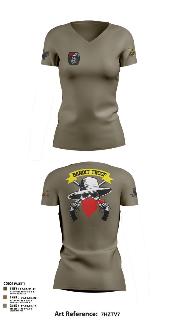 Womens Short Sleeve Vneck Shirt, 6-9 bandit troop, Army, Teamtime, Team time, sublimation, custom sports apparel, team uniforms, spirit wear, spiritwear, sports uniforms, custom shirts, team store, custom team store, fundraiser sports, apparel fundraiser