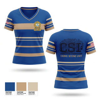Womens Short Sleeve Vneck Shirt, CRIME SCENE UNIT, Police, Teamtime, Team time, sublimation, custom sports apparel, team uniforms, spirit wear, spiritwear, sports uniforms, custom shirts, team store, custom team store, fundraiser sports, apparel fundraiser