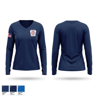 Womens Long Sleeve Vneck Shirt, New Bloomfield Fire Co, Fire Department, Teamtime, Team time, sublimation, custom sports apparel, team uniforms, spirit wear, spiritwear, sports uniforms, custom shirts, team store, custom team store, fundraiser sports, apparel fundraiser