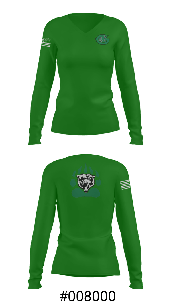 Women's Long Sleeve Vneck Shirt, Gold-Burg High School Basketball, Women's Basketball, Teamtime, Team time, sublimation, custom sports apparel, team uniforms, spirit wear, spiritwear, sports uniforms, custom shirts, team store, custom team store, fundraiser sports, apparel fundraiser