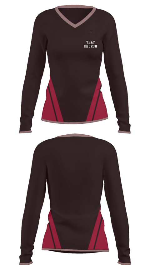 Women's Long Sleeve Vneck Shirt, That Church, , Teamtime, Team time, sublimation, custom sports apparel, team uniforms, spirit wear, spiritwear, sports uniforms, custom shirts, team store, custom team store, fundraiser sports, apparel fundraiser