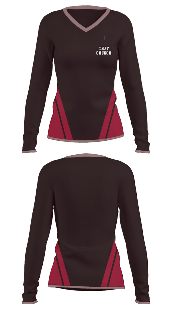 Women's Long Sleeve Vneck Shirt, That Church, , Teamtime, Team time, sublimation, custom sports apparel, team uniforms, spirit wear, spiritwear, sports uniforms, custom shirts, team store, custom team store, fundraiser sports, apparel fundraiser
