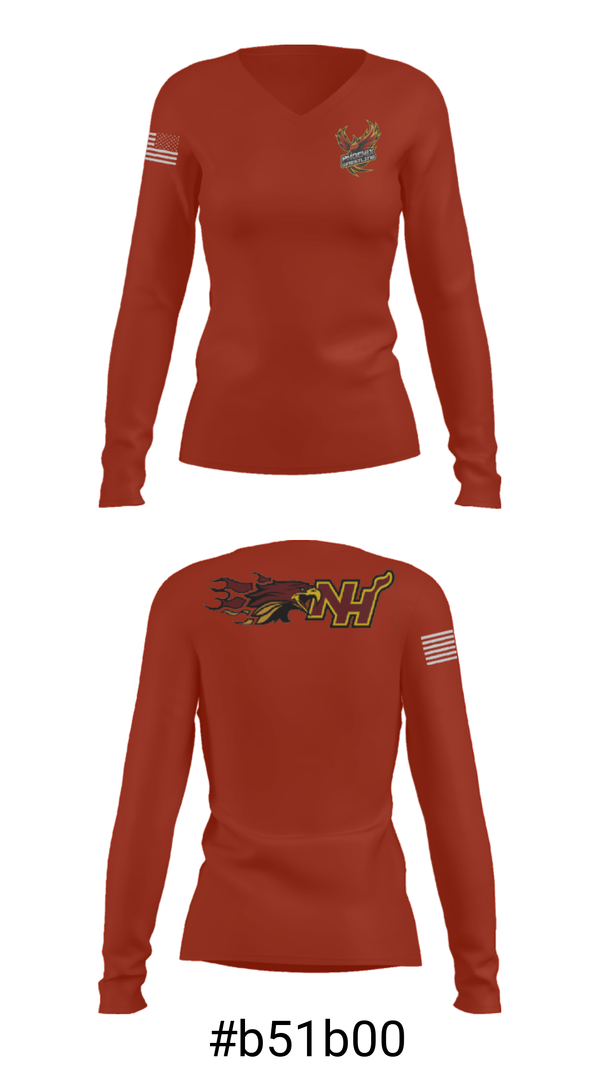 Women's Long Sleeve Vneck Shirt, New Hampstead Wrestling, Wrestling, Teamtime, Team time, sublimation, custom sports apparel, team uniforms, spirit wear, spiritwear, sports uniforms, custom shirts, team store, custom team store, fundraiser sports, apparel fundraiser