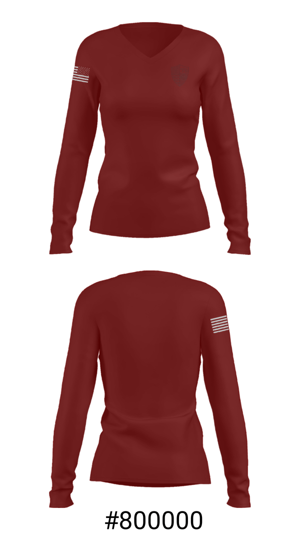 Women's Long Sleeve Vneck Shirt, Valiente College Preparatory Charter School, Spirit Store, Teamtime, Team time, sublimation, custom sports apparel, team uniforms, spirit wear, spiritwear, sports uniforms, custom shirts, team store, custom team store, fundraiser sports, apparel fundraiser