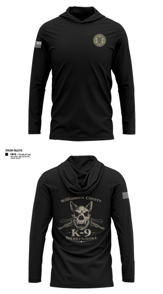 Long Sleeve Performance Shirt with hood, Williamson County K-9 Unit, Police, Teamtime, Team time, sublimation, custom sports apparel, team uniforms, spirit wear, spiritwear, sports uniforms, custom shirts, team store, custom team store, fundraiser sports, apparel fundraiser
