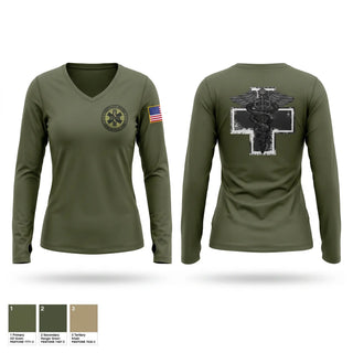 Womens Long Sleeve Vneck Shirt, Tactical medic, EMS/EMT, Teamtime, Team time, sublimation, custom sports apparel, team uniforms, spirit wear, spiritwear, sports uniforms, custom shirts, team store, custom team store, fundraiser sports, apparel fundraiser
