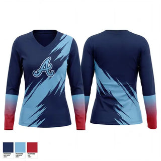 Womens Long Sleeve Vneck Shirt, Azusa Vikings, Baseball, Teamtime, Team time, sublimation, custom sports apparel, team uniforms, spirit wear, spiritwear, sports uniforms, custom shirts, team store, custom team store, fundraiser sports, apparel fundraiser