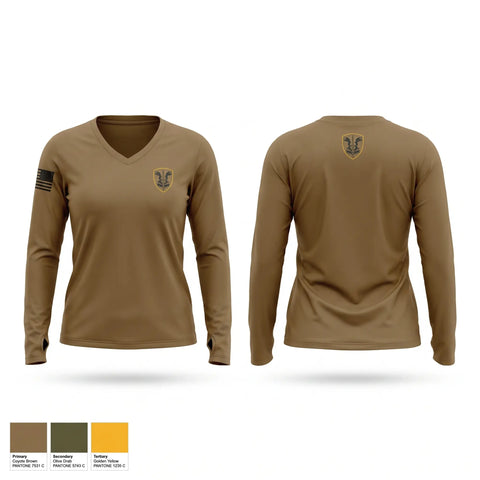 Womens Long Sleeve Vneck Shirt, 1020th EVCC, Army, Teamtime, Team time, sublimation, custom sports apparel, team uniforms, spirit wear, spiritwear, sports uniforms, custom shirts, team store, custom team store, fundraiser sports, apparel fundraiser