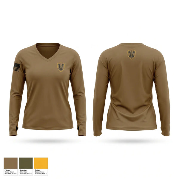 Womens Long Sleeve Vneck Shirt, 1020th EVCC, Army, Teamtime, Team time, sublimation, custom sports apparel, team uniforms, spirit wear, spiritwear, sports uniforms, custom shirts, team store, custom team store, fundraiser sports, apparel fundraiser