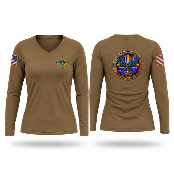 Womens Long Sleeve Vneck Shirt, Guardian Resilience Team, Space Force, Teamtime, Team time, sublimation, custom sports apparel, team uniforms, spirit wear, spiritwear, sports uniforms, custom shirts, team store, custom team store, fundraiser sports, apparel fundraiser