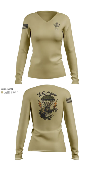 Womens Long Sleeve Vneck Shirt, 301, Army, Teamtime, Team time, sublimation, custom sports apparel, team uniforms, spirit wear, spiritwear, sports uniforms, custom shirts, team store, custom team store, fundraiser sports, apparel fundraiser