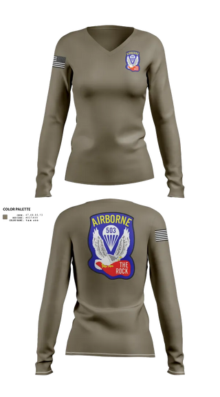 Womens Long Sleeve Vneck Shirt, 1st Battalion 503rd Infantry Regiment, , Teamtime, Team time, sublimation, custom sports apparel, team uniforms, spirit wear, spiritwear, sports uniforms, custom shirts, team store, custom team store, fundraiser sports, apparel fundraiser