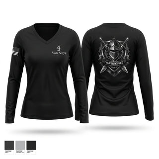 Womens Long Sleeve Vneck Shirt, Van Nuys GED, Police, Teamtime, Team time, sublimation, custom sports apparel, team uniforms, spirit wear, spiritwear, sports uniforms, custom shirts, team store, custom team store, fundraiser sports, apparel fundraiser
