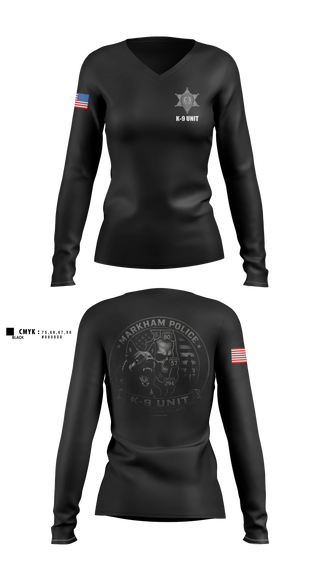 Womens Long Sleeve Vneck Shirt, Markham Police K-9 Unit, Police, Teamtime, Team time, sublimation, custom sports apparel, team uniforms, spirit wear, spiritwear, sports uniforms, custom shirts, team store, custom team store, fundraiser sports, apparel fundraiser