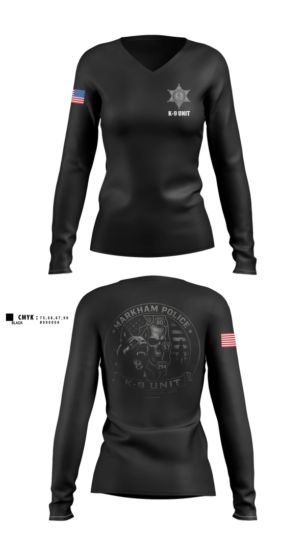 Womens Long Sleeve Vneck Shirt, Markham Police K-9 Unit, Police, Teamtime, Team time, sublimation, custom sports apparel, team uniforms, spirit wear, spiritwear, sports uniforms, custom shirts, team store, custom team store, fundraiser sports, apparel fundraiser