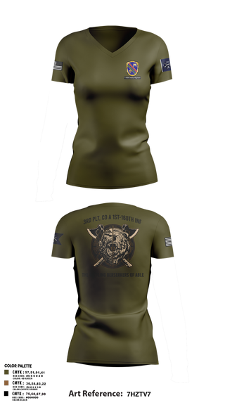 Womens Short Sleeve Vneck Shirt, Co A, 1st-160th INF, 79th IBCT, , Teamtime, Team time, sublimation, custom sports apparel, team uniforms, spirit wear, spiritwear, sports uniforms, custom shirts, team store, custom team store, fundraiser sports, apparel fundraiser