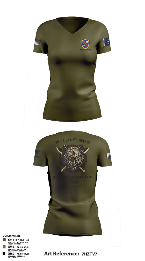 Womens Short Sleeve Vneck Shirt, Co A, 1st-160th INF, 79th IBCT, , Teamtime, Team time, sublimation, custom sports apparel, team uniforms, spirit wear, spiritwear, sports uniforms, custom shirts, team store, custom team store, fundraiser sports, apparel fundraiser