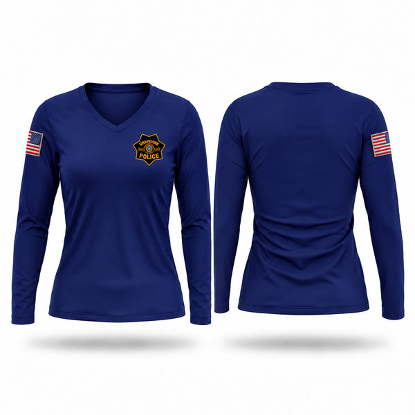 Womens Long Sleeve Vneck Shirt, Grapevine, Police, Teamtime, Team time, sublimation, custom sports apparel, team uniforms, spirit wear, spiritwear, sports uniforms, custom shirts, team store, custom team store, fundraiser sports, apparel fundraiser