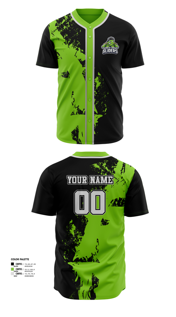Full Button Baseball Jersey, Seneca Creek Sliders, Baseball, Teamtime, Team time, sublimation, custom sports apparel, team uniforms, spirit wear, spiritwear, sports uniforms, custom shirts, team store, custom team store, fundraiser sports, apparel fundraiser