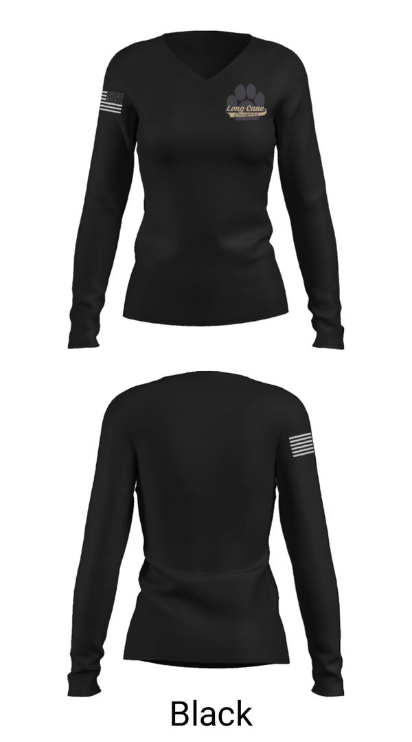Women's Long Sleeve Vneck Shirt, Long Cane Middle School, Spirit Store, Teamtime, Team time, sublimation, custom sports apparel, team uniforms, spirit wear, spiritwear, sports uniforms, custom shirts, team store, custom team store, fundraiser sports, apparel fundraiser