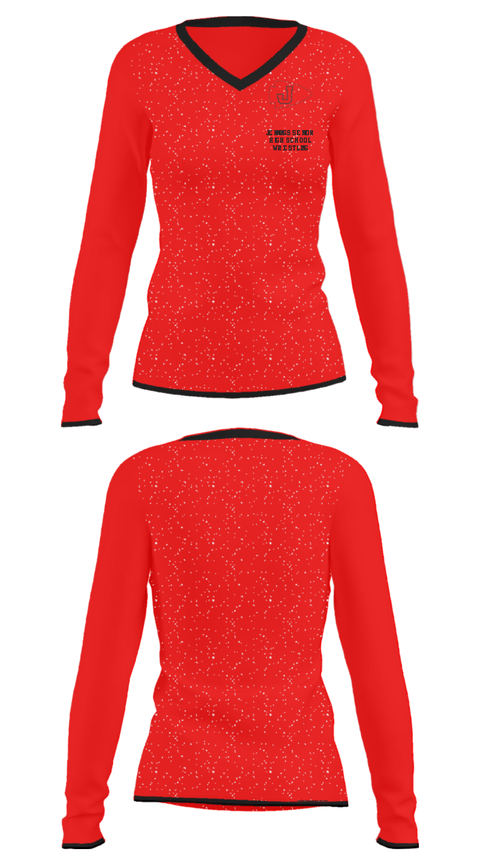 Women's Long Sleeve Vneck Shirt, Jennings Senior High School Wrestling, Wrestling, Teamtime, Team time, sublimation, custom sports apparel, team uniforms, spirit wear, spiritwear, sports uniforms, custom shirts, team store, custom team store, fundraiser sports, apparel fundraiser
