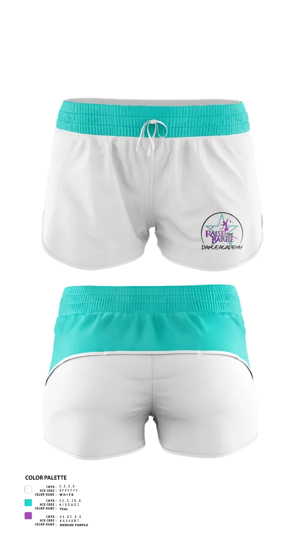 Womens Shorts, Raise the Barre Dance Academy, , Teamtime, Team time, sublimation, custom sports apparel, team uniforms, spirit wear, spiritwear, sports uniforms, custom shirts, team store, custom team store, fundraiser sports, apparel fundraiser