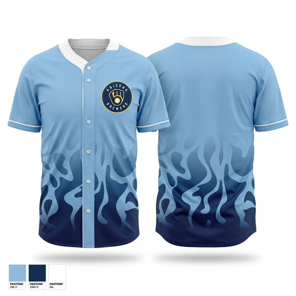 Full Button Baseball Jersey, Arizona Brewers, Baseball, Teamtime, Team time, sublimation, custom sports apparel, team uniforms, spirit wear, spiritwear, sports uniforms, custom shirts, team store, custom team store, fundraiser sports, apparel fundraiser
