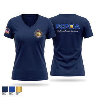 Womens Short Sleeve Vneck Shirt, Pa Crime Prevention Officers Association, Police, Teamtime, Team time, sublimation, custom sports apparel, team uniforms, spirit wear, spiritwear, sports uniforms, custom shirts, team store, custom team store, fundraiser sports, apparel fundraiser