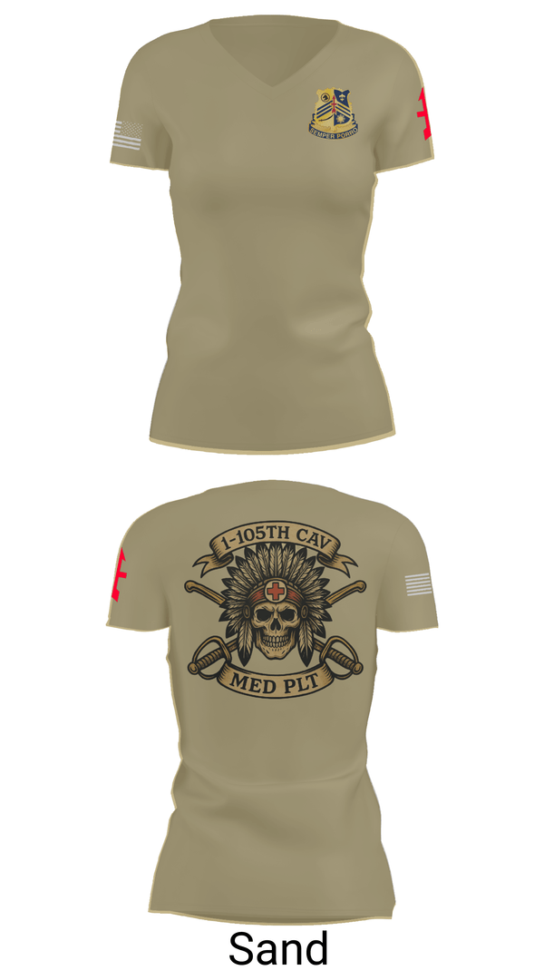 Womens Short Sleeve Vneck Shirt, 1-105th cavalry, Army, Teamtime, Team time, sublimation, custom sports apparel, team uniforms, spirit wear, spiritwear, sports uniforms, custom shirts, team store, custom team store, fundraiser sports, apparel fundraiser