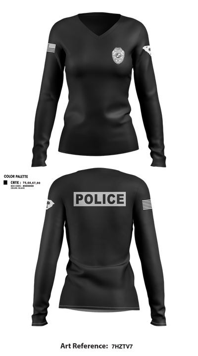 Bluffton PD 22287446 Women's Long Sleeve V-neck Shirt - 100