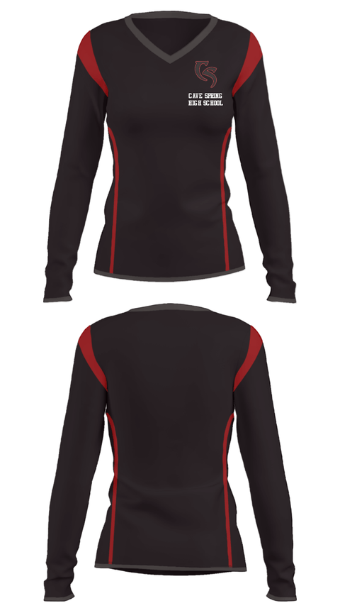 Women's Long Sleeve Vneck Shirt, Cave Spring High School, Spirit Store, Teamtime, Team time, sublimation, custom sports apparel, team uniforms, spirit wear, spiritwear, sports uniforms, custom shirts, team store, custom team store, fundraiser sports, apparel fundraiser