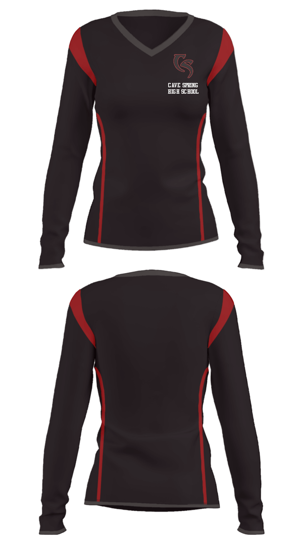 Women's Long Sleeve Vneck Shirt, Cave Spring High School, Spirit Store, Teamtime, Team time, sublimation, custom sports apparel, team uniforms, spirit wear, spiritwear, sports uniforms, custom shirts, team store, custom team store, fundraiser sports, apparel fundraiser