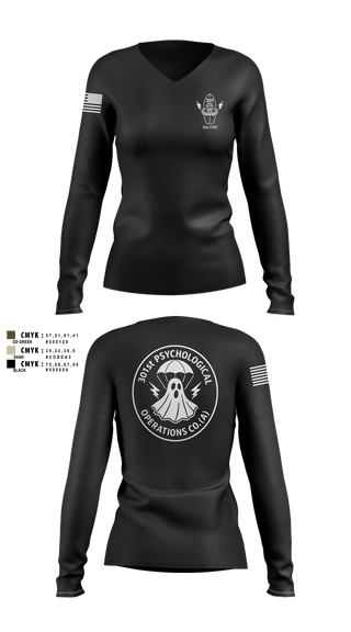 Womens Long Sleeve Vneck Shirt, 301, Army, Teamtime, Team time, sublimation, custom sports apparel, team uniforms, spirit wear, spiritwear, sports uniforms, custom shirts, team store, custom team store, fundraiser sports, apparel fundraiser