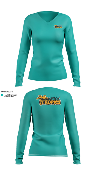 Womens Long Sleeve Vneck Shirt, Flint Tropics, , Teamtime, Team time, sublimation, custom sports apparel, team uniforms, spirit wear, spiritwear, sports uniforms, custom shirts, team store, custom team store, fundraiser sports, apparel fundraiser