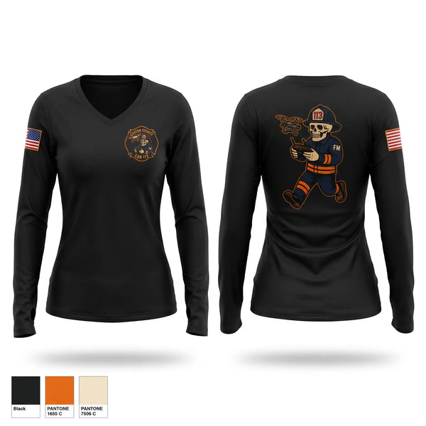 Womens Long Sleeve Vneck Shirt, Gaston County Emergency Management and Fire Services, Fire Department, Teamtime, Team time, sublimation, custom sports apparel, team uniforms, spirit wear, spiritwear, sports uniforms, custom shirts, team store, custom team store, fundraiser sports, apparel fundraiser