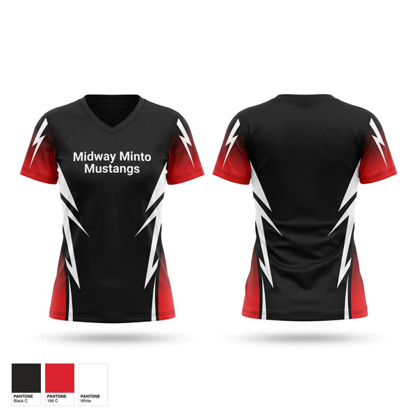Womens Short Sleeve Vneck Shirt, Midway Minto Mustangs, Baseball, Teamtime, Team time, sublimation, custom sports apparel, team uniforms, spirit wear, spiritwear, sports uniforms, custom shirts, team store, custom team store, fundraiser sports, apparel fundraiser
