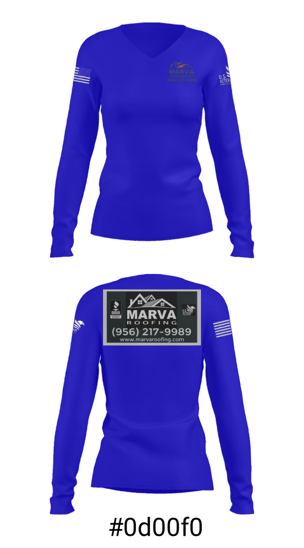 Women's Long Sleeve Vneck Shirt, Marva Roofing, , Teamtime, Team time, sublimation, custom sports apparel, team uniforms, spirit wear, spiritwear, sports uniforms, custom shirts, team store, custom team store, fundraiser sports, apparel fundraiser