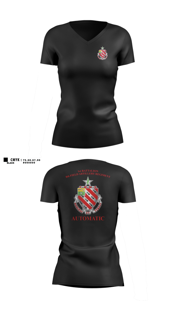 Womens Short Sleeve Vneck Shirt, 1/8 Field Artillery Regiment, Army, Teamtime, Team time, sublimation, custom sports apparel, team uniforms, spirit wear, spiritwear, sports uniforms, custom shirts, team store, custom team store, fundraiser sports, apparel fundraiser