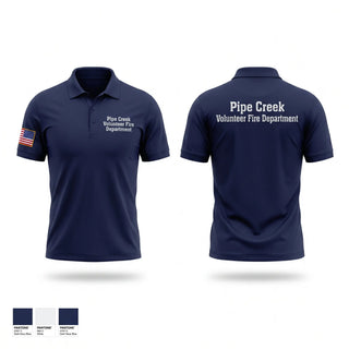 Short Sleeve Performance Polo, Pipe Creek Volunteer Fire Department, Fire Department, Teamtime, Team time, sublimation, custom sports apparel, team uniforms, spirit wear, spiritwear, sports uniforms, custom shirts, team store, custom team store, fundraiser sports, apparel fundraiser