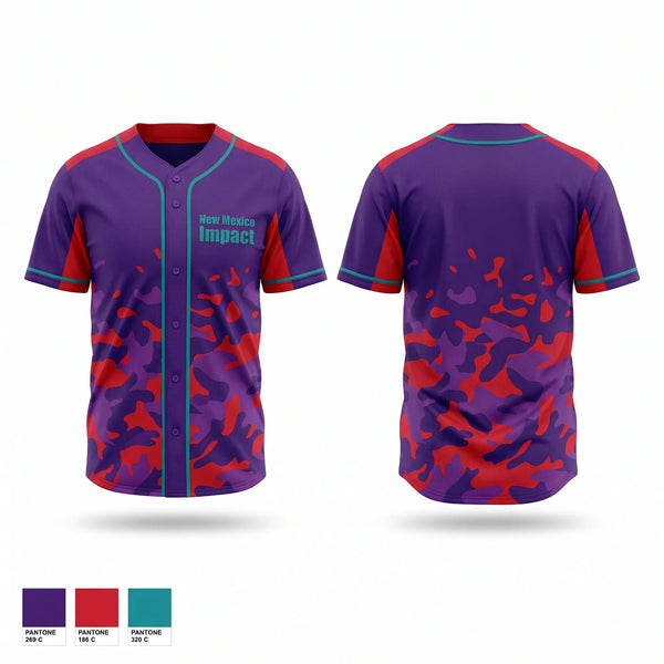 Full Button Baseball Jersey, New Mexico Impact, Baseball, Teamtime, Team time, sublimation, custom sports apparel, team uniforms, spirit wear, spiritwear, sports uniforms, custom shirts, team store, custom team store, fundraiser sports, apparel fundraiser